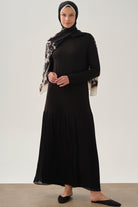 Eteği Şifonlu Elbise - Siyah TUGBA