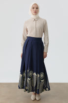 Etnik Desenli Etek - Lacivert TUGBA