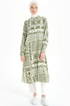Etnik Desenli Uzun Tunik - Haki TUGBA