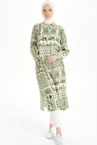 Etnik Desenli Uzun Tunik - Haki TUGBA