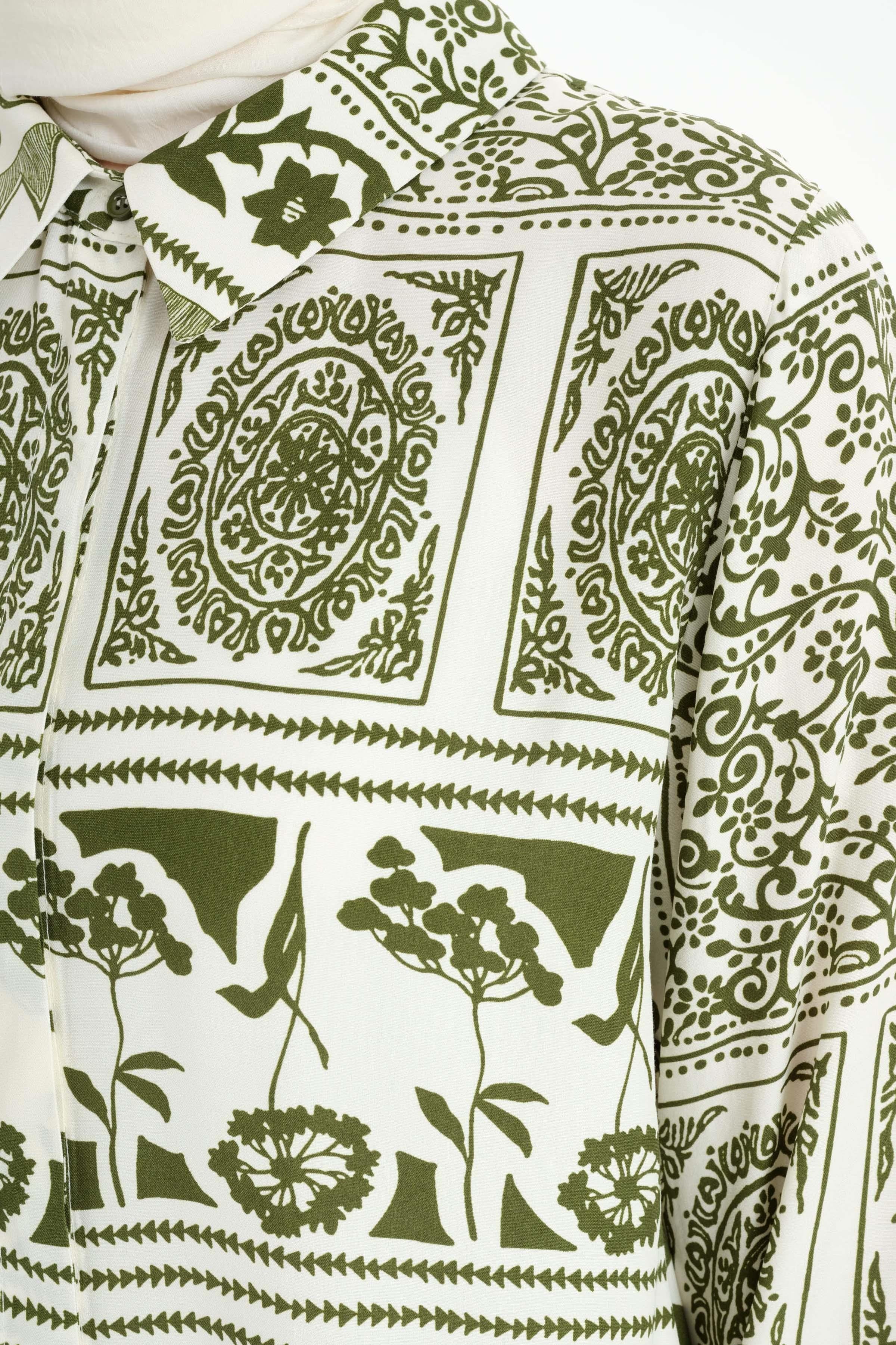 Etnik Desenli Uzun Tunik - Haki TUGBA