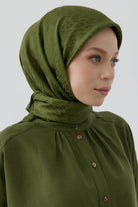 Etnik İkat Desenli Nida Naturel Eşarp - Haki TUGBA