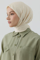 Etnik İkat Desenli Nida Naturel Eşarp - Krem TUGBA