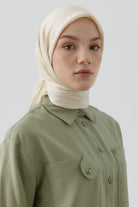 Etnik İkat Desenli Nida Naturel Eşarp - Krem TUGBA