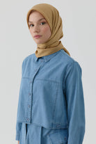 Etnik İkat Desenli Nida Naturel Eşarp - Safran TUGBA