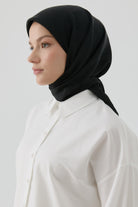 Etnik İkat Desenli Nida Naturel Eşarp - Siyah TUGBA