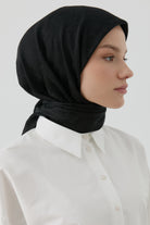 Etnik İkat Desenli Nida Naturel Eşarp - Siyah TUGBA