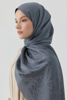 Etnik İkat Desenli Nida Naturel Şal - Füme TUGBA