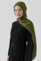 Etnik İkat Desenli Nida Naturel Şal - Haki TUGBA