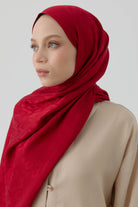 Etnik İkat Desenli Nida Naturel Şal - Kırmızı TUGBA