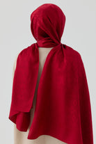 Etnik İkat Desenli Nida Naturel Şal - Kırmızı TUGBA