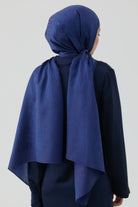 Etnik İkat Desenli Nida Naturel Şal - Lacivert TUGBA