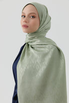 Etnik İkat Desenli Nida Naturel Şal - Mint TUGBA