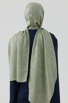 Etnik İkat Desenli Nida Naturel Şal - Mint TUGBA