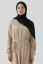 Etnik İkat Desenli Nida Naturel Şal - Siyah TUGBA