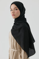 Etnik İkat Desenli Nida Naturel Şal - Siyah TUGBA