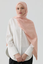 Etnik İkat Desenli Nida Naturel Şal - Somon TUGBA