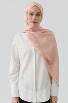 Etnik İkat Desenli Nida Naturel Şal - Somon TUGBA