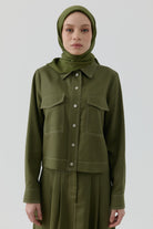 Etnik Şal Desenli Naturel Eşarp - Haki TUGBA