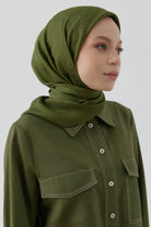 Etnik Şal Desenli Naturel Eşarp - Haki TUGBA