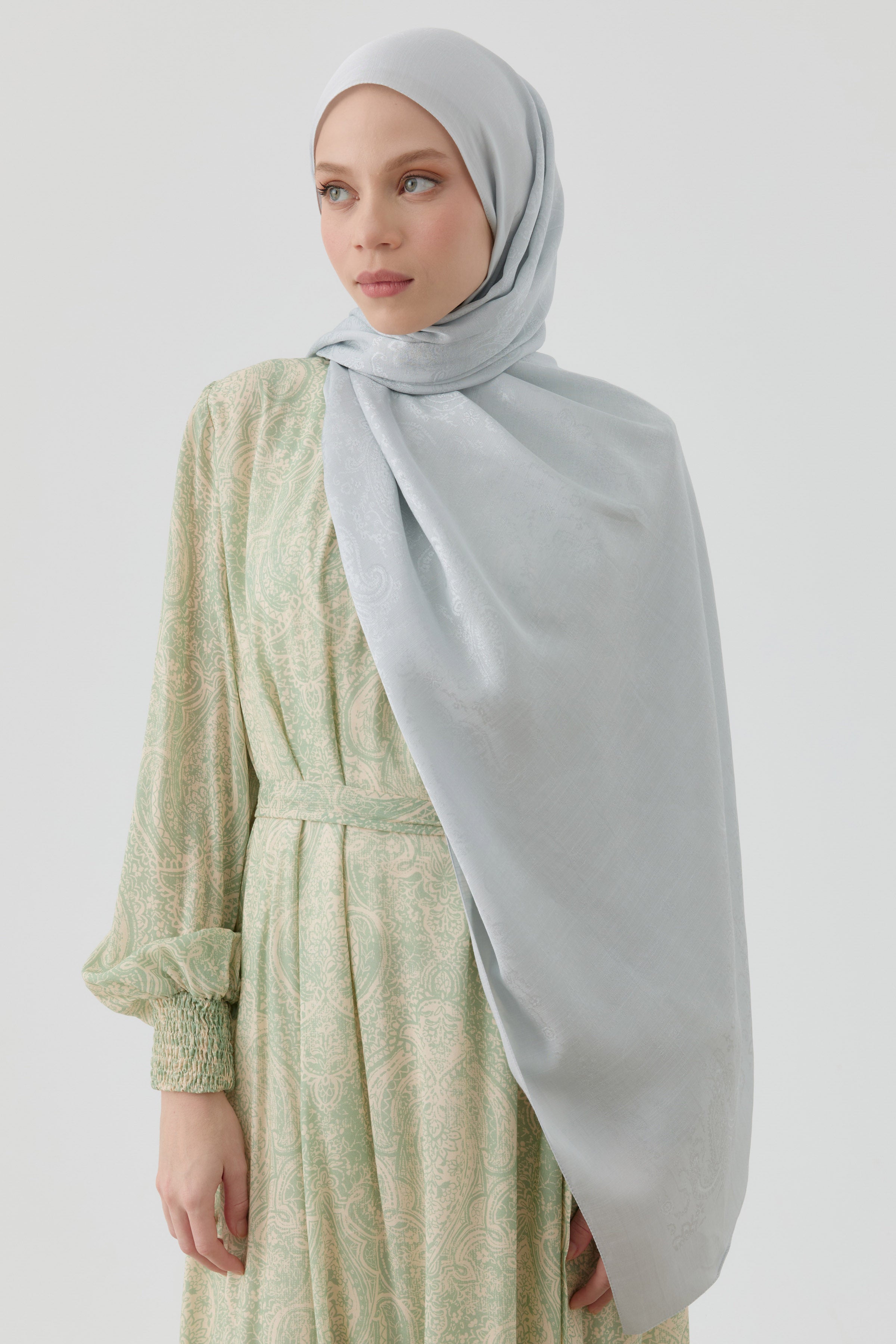 Etnik Şal Desenli Nida Naturel Şal - Gümüş TUGBA