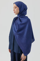Etnik Şal Desenli Nida Naturel Şal - Lacivert TUGBA