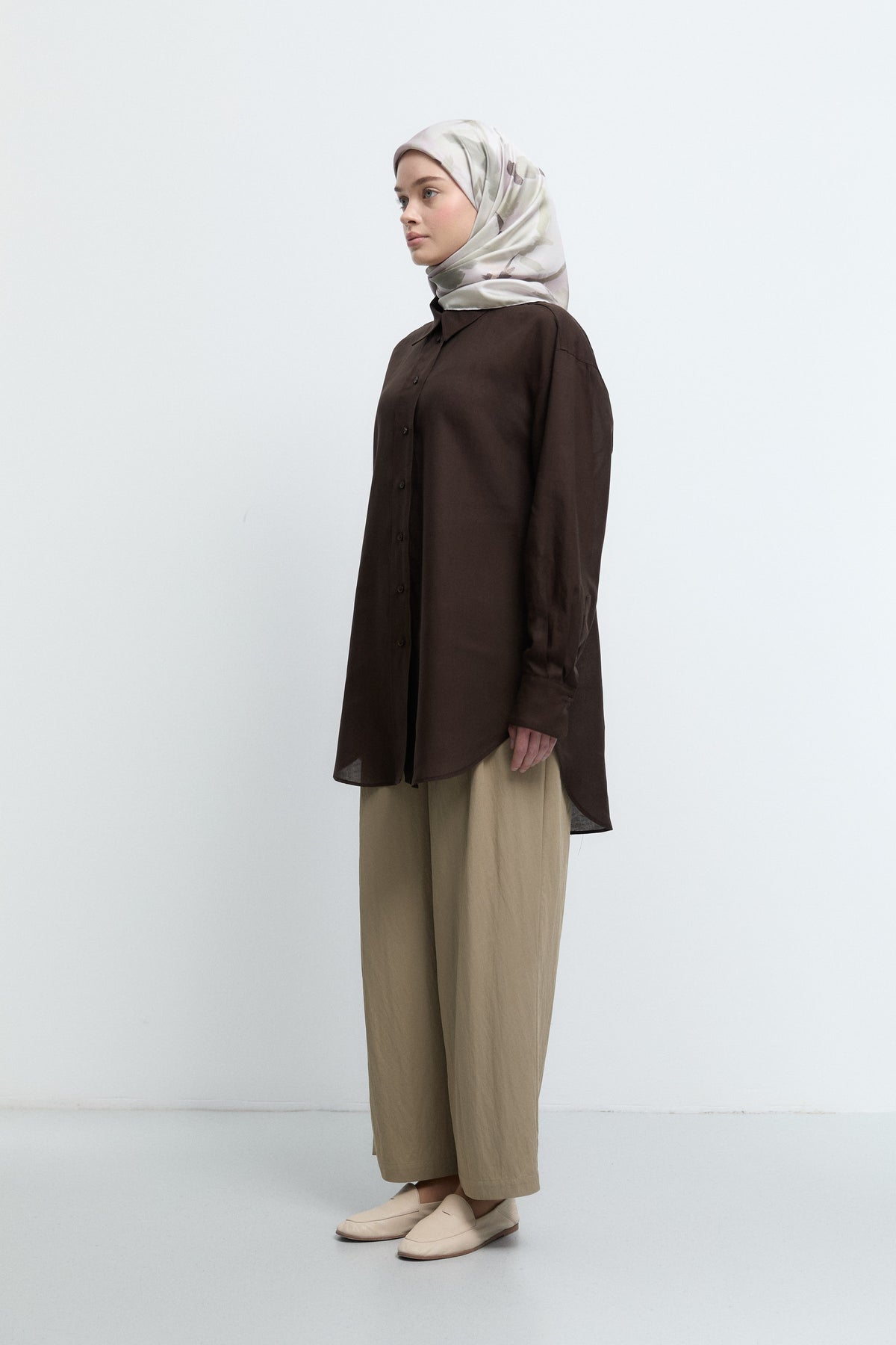 Lyocell Karışım Arkası Uzun Tunik - Acı Kahve TUĞBA