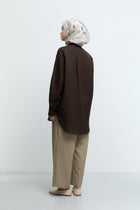 Lyocell Karışım Arkası Uzun Tunik - Acı Kahve TUĞBA