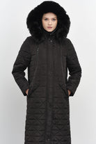 Fermuar Cep Detaylı Kapüşonlu Kapitone Manto - Siyah TUGBA