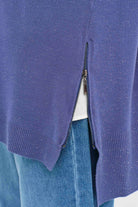 Fermuarlı Yırtmaç Detaylı Simli Tunik - Mavi TUGBA