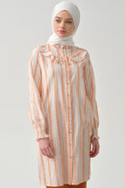 Fırfır Detaylı Bileği Lastikli Tunik - Oranj TUGBA