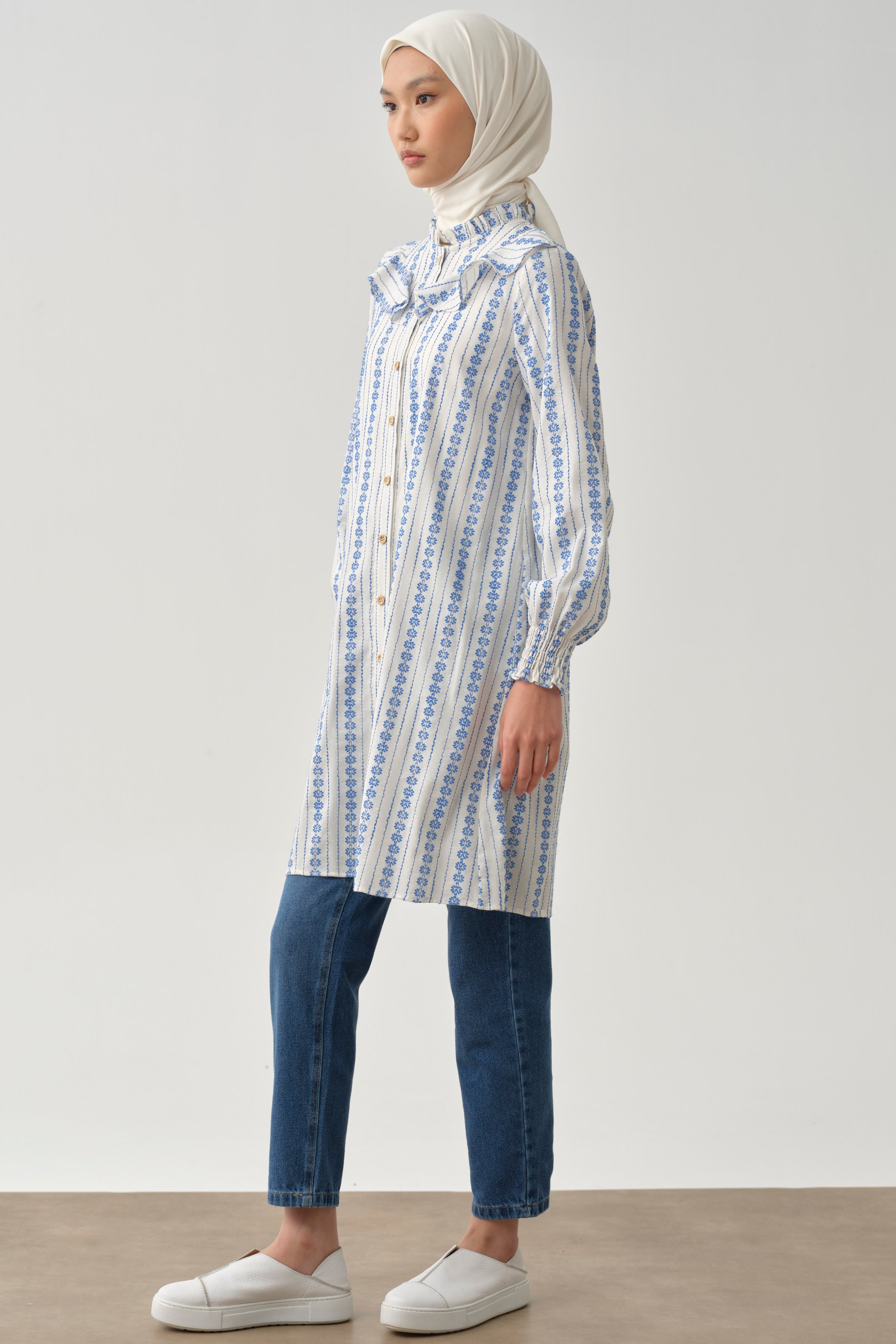 Ruffle Detailed Elastic Ankle Tunic - Saxe – TUĞBA