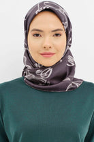 Fiyonk Desenli Twill İpek Eşarp - Antrasit TUGBA