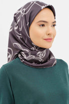 Fiyonk Desenli Twill İpek Eşarp - Antrasit TUGBA