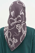 Fiyonk Desenli Twill İpek Eşarp - Antrasit TUGBA