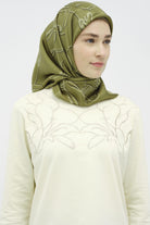 Fiyonk Desenli Twill İpek Eşarp - Fıstık Yeşili TUGBA