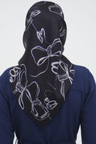 Fiyonk Desenli Twill İpek Eşarp - Lacivert TUGBA