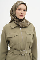 Fiyonk Desenli Twill İpek Eşarp - Vizon TUGBA