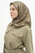 Fiyonk Desenli Twill İpek Eşarp - Vizon TUGBA