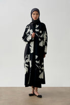 Floral Çiçek Desenli Kimono - Siyah TUGBA