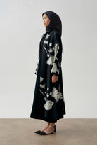 Floral Çiçek Desenli Kimono - Siyah TUGBA