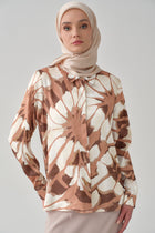 Floral Desen Jakar Gömlek - Kahve TUGBA