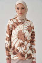 Floral Desen Jakar Gömlek - Kahve TUGBA