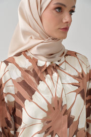 Floral Desen Jakar Gömlek - Kahve TUGBA
