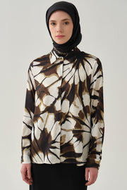 Floral Desen Jakar Gömlek - Siyah TUGBA
