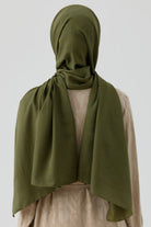 Floral Desen Pamuk Şal - Haki TUGBA