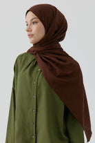 Floral Desen Pamuk Şal - Kahve TUGBA