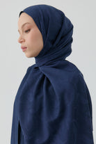Floral Desen Pamuk Şal - Lacivert TUGBA
