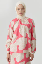 Floral Desenli Büzgülü Bluz - Pembe TUGBA