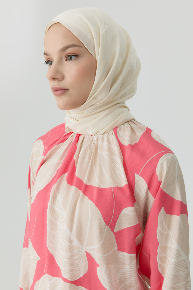 Floral Desenli Büzgülü Bluz - Pembe TUGBA